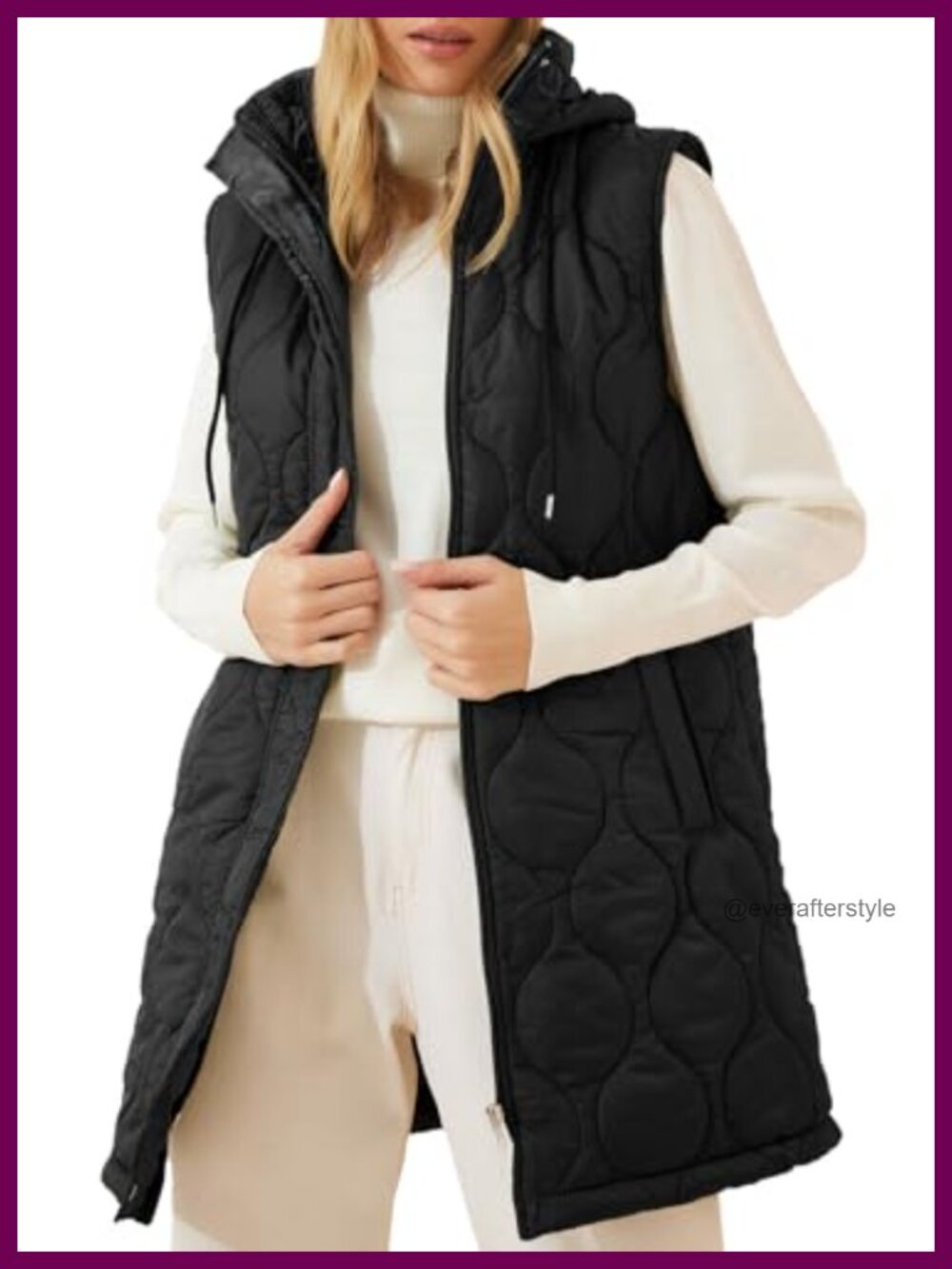 EVALESS Womens Long Puffer Vest Hooded Quilted Sleeveless Zip Jacket